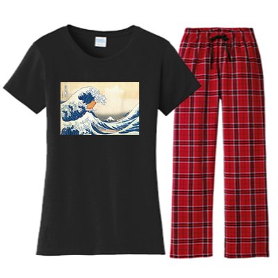 Funny Wave Capybara Surfing Rodent Women's Flannel Pajama Set