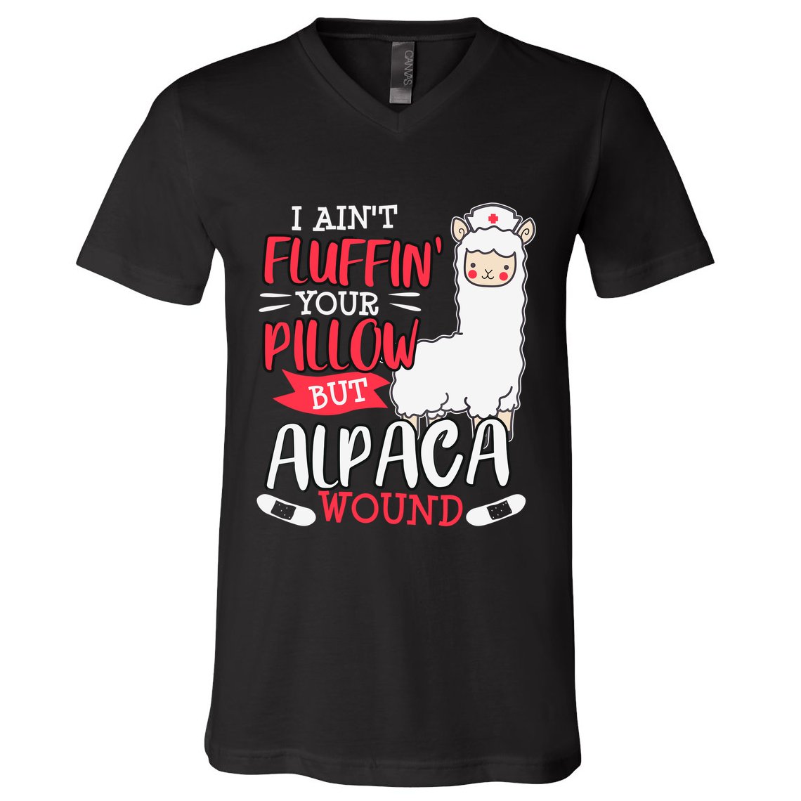 Funny Wound Care Nurse Alpaca Llama Pun Saying Gift V-Neck T-Shirt