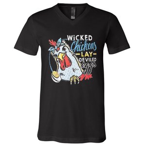 Funny Wicked Chickens Lay Deviled Eggs Funny Chicken Lovers V-Neck T-Shirt