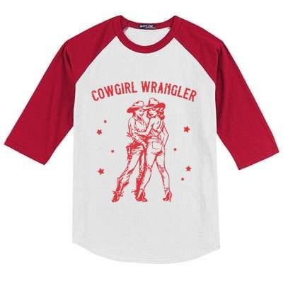 Funny Western Cowgirl Wrangler Lesbian Queer Pride Month Kids Colorblock Raglan Jersey