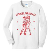 Funny Western Cowgirl Wrangler Lesbian Queer Pride Month Kids Long Sleeve Shirt