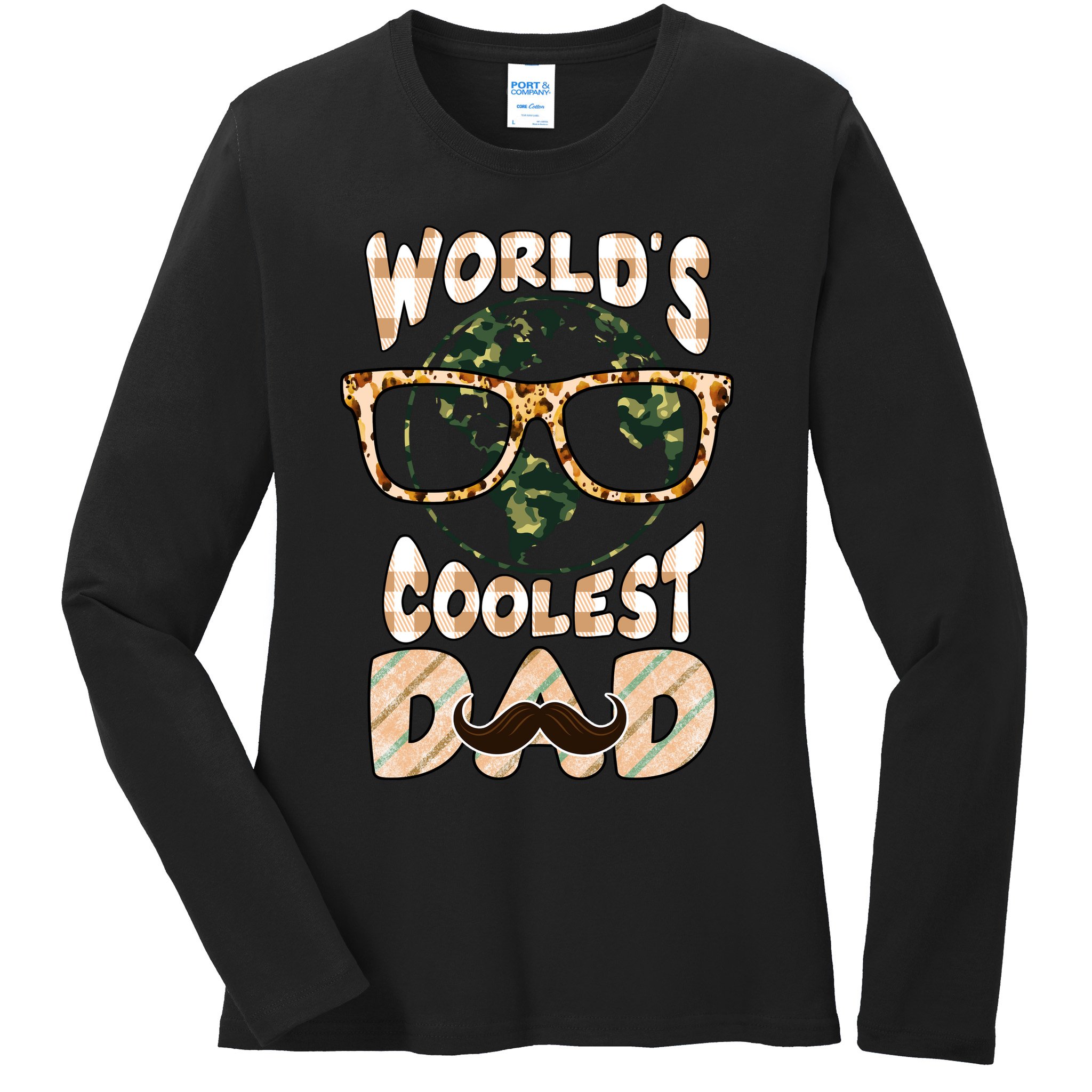 Funny World's Coolest Dad Beard Matchhing Family Gift For Father's Day Ladies Long Sleeve Shirt