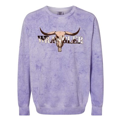 funny Wrangler Cowhide Cow Skull Cow Colorblast Crewneck Sweatshirt