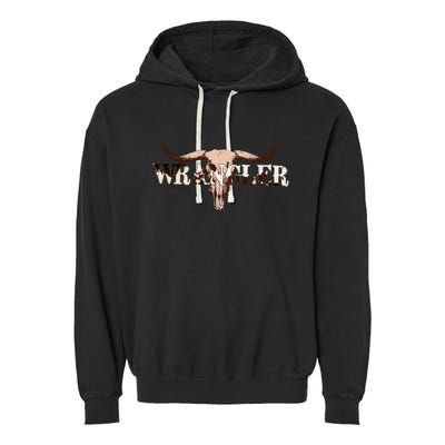 funny Wrangler Cowhide Cow Skull Cow Garment-Dyed Fleece Hoodie