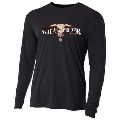 funny Wrangler Cowhide Cow Skull Cow Cooling Performance Long Sleeve Crew