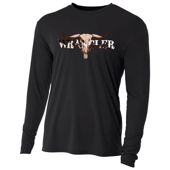 funny Wrangler Cowhide Cow Skull Cow Cooling Performance Long Sleeve Crew