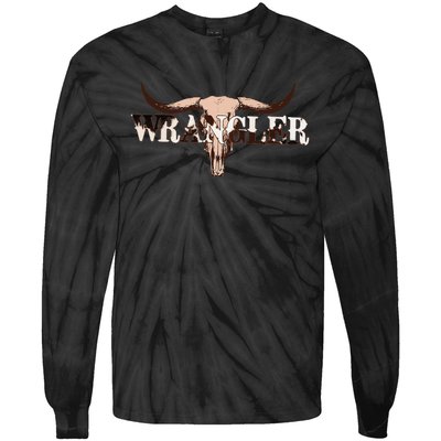 funny Wrangler Cowhide Cow Skull Cow Tie-Dye Long Sleeve Shirt