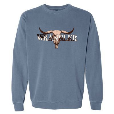 funny Wrangler Cowhide Cow Skull Cow Garment-Dyed Sweatshirt