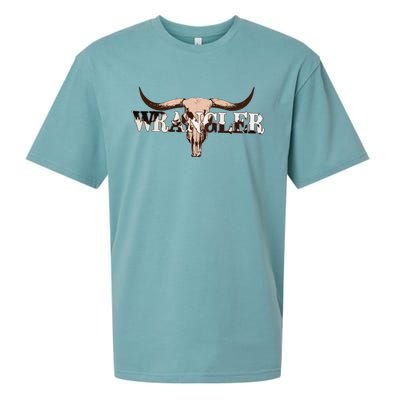 funny Wrangler Cowhide Cow Skull Cow Sueded Cloud Jersey T-Shirt