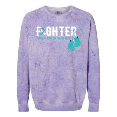 Fighter Warrior Cervical Cancer Awareness Funny Gift Great Gift Colorblast Crewneck Sweatshirt