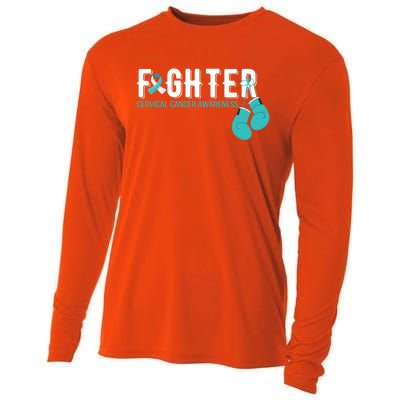 Fighter Warrior Cervical Cancer Awareness Funny Gift Great Gift Cooling Performance Long Sleeve Crew