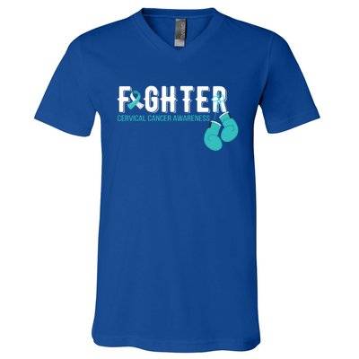 Fighter Warrior Cervical Cancer Awareness Funny Gift Great Gift V-Neck T-Shirt