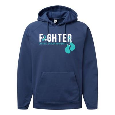 Fighter Warrior Cervical Cancer Awareness Funny Gift Great Gift Performance Fleece Hoodie