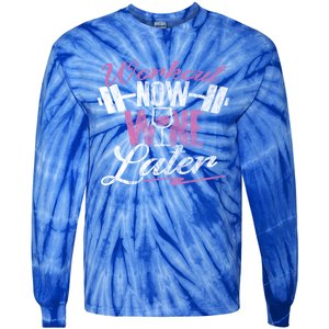 Funny Workout Cool Gift Workout Now Wine Later Tie-Dye Long Sleeve Shirt