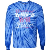 Funny Workout Cool Gift Workout Now Wine Later Tie-Dye Long Sleeve Shirt