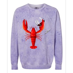 Funny Wine Drinking Lobster Red Crawfish Wine Lovers Gift Colorblast Crewneck Sweatshirt