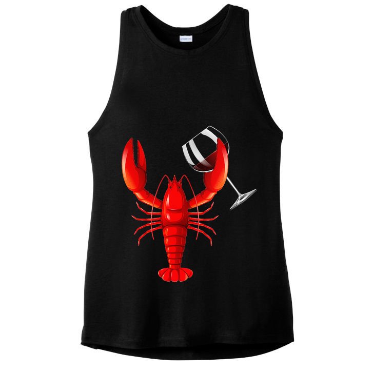 Funny Wine Drinking Lobster Red Crawfish Wine Lovers Gift Ladies PosiCharge Tri-Blend Wicking Tank