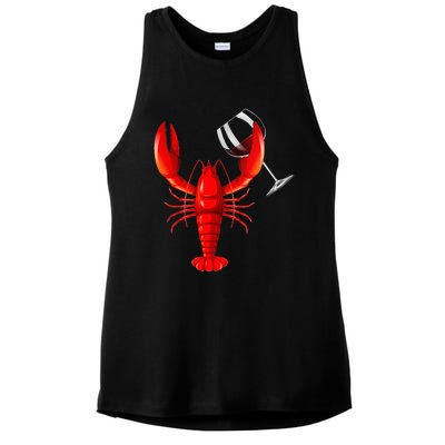 Funny Wine Drinking Lobster Red Crawfish Wine Lovers Gift Ladies PosiCharge Tri-Blend Wicking Tank