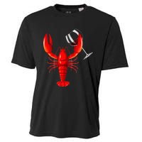 Funny Wine Drinking Lobster Red Crawfish Wine Lovers Gift Cooling Performance Crew T-Shirt