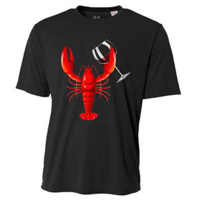 Funny Wine Drinking Lobster Red Crawfish Wine Lovers Gift Cooling Performance Crew T-Shirt