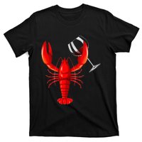 Funny Wine Drinking Lobster Red Crawfish Wine Lovers Gift T-Shirt