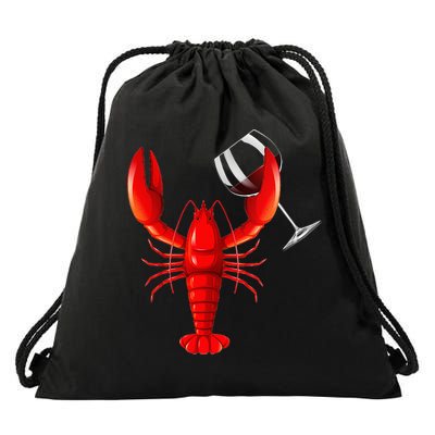 Funny Wine Drinking Lobster Red Crawfish Wine Lovers Gift Drawstring Bag