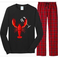 Funny Wine Drinking Lobster Red Crawfish Wine Lovers Gift Long Sleeve Pajama Set