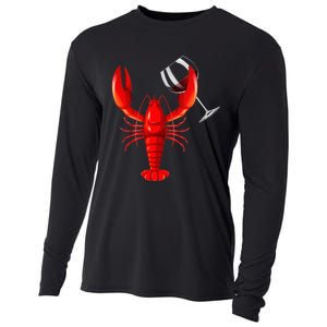 Funny Wine Drinking Lobster Red Crawfish Wine Lovers Gift Cooling Performance Long Sleeve Crew