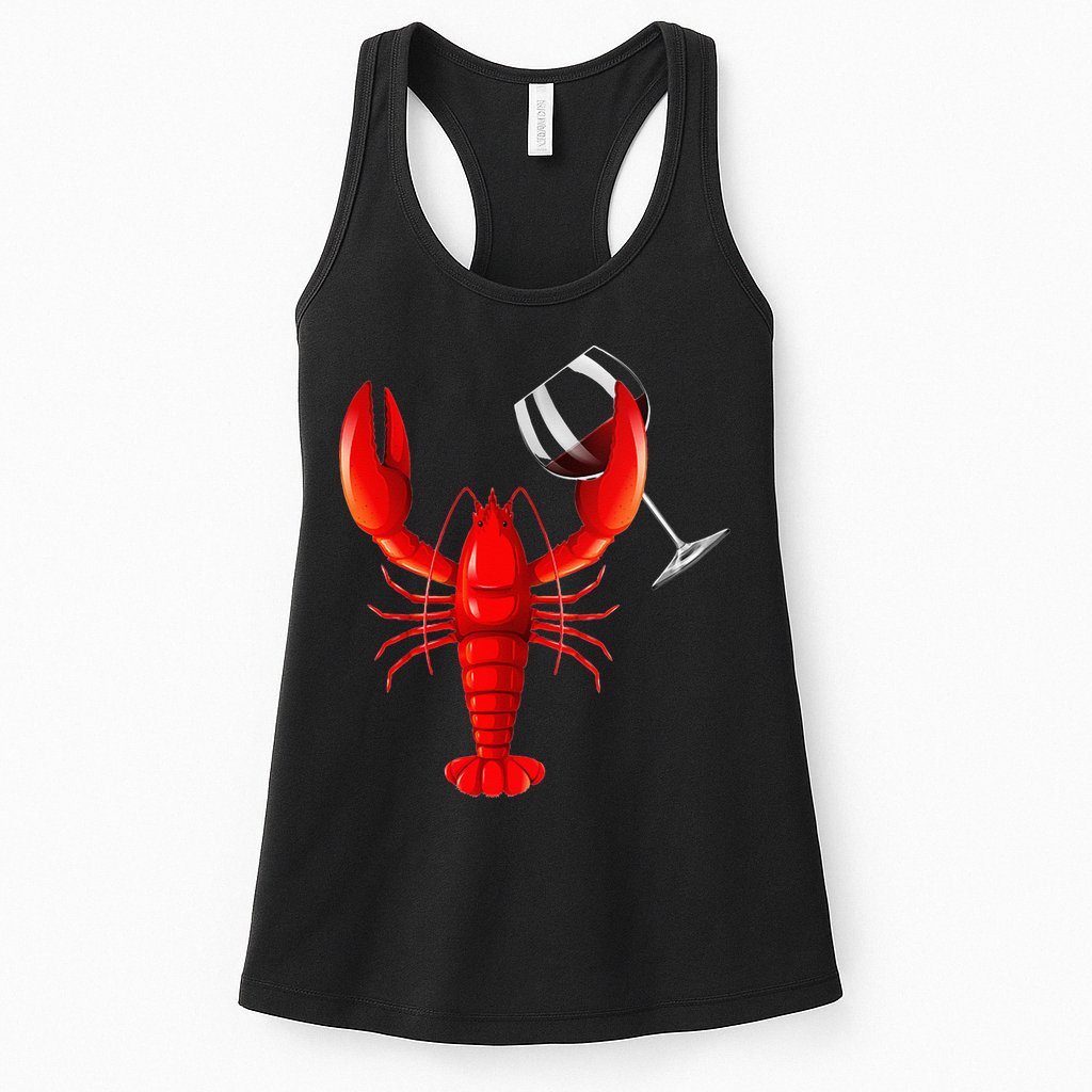 Funny Wine Drinking Lobster Red Crawfish Wine Lovers Gift Womens Tank Top
