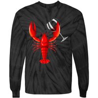 Funny Wine Drinking Lobster Red Crawfish Wine Lovers Gift Tie-Dye Long Sleeve Shirt