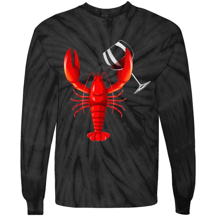 Funny Wine Drinking Lobster Red Crawfish Wine Lovers Gift Tie-Dye Long Sleeve Shirt