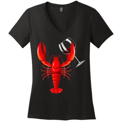 Funny Wine Drinking Lobster Red Crawfish Wine Lovers Gift Women's V-Neck T-Shirt