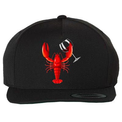Funny Wine Drinking Lobster Red Crawfish Wine Lovers Gift Wool Snapback Cap