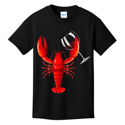 Funny Wine Drinking Lobster Red Crawfish Wine Lovers Gift Kids T-Shirt