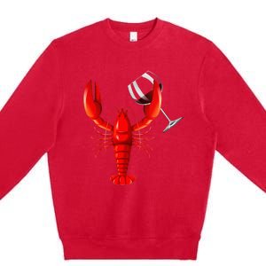 Funny Wine Drinking Lobster Red Crawfish Wine Lovers Gift Premium Crewneck Sweatshirt