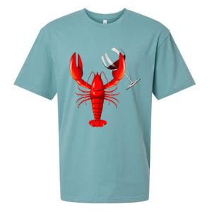 Funny Wine Drinking Lobster Red Crawfish Wine Lovers Gift Sueded Cloud Jersey T-Shirt