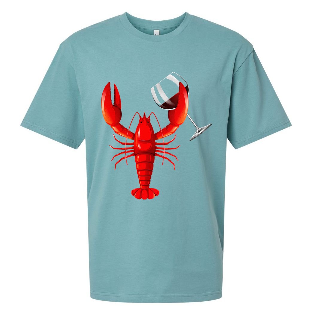 Funny Wine Drinking Lobster Red Crawfish Wine Lovers Gift Sueded Cloud Jersey T-Shirt
