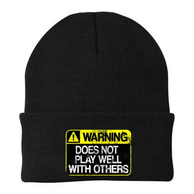 Funny Warning Does Not Play Well With Others Caution Sign Knit Cap Winter Beanie