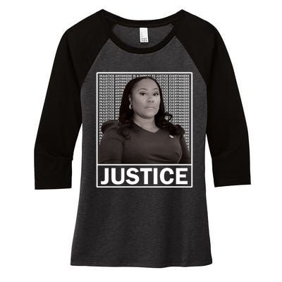 Fani Willis District Attorney Seeks Justice Premium Women's Tri-Blend 3/4-Sleeve Raglan Shirt