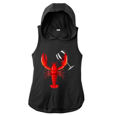 Funny Wine Drinking Lobster Red Crawfish Wine Lovers Gift Ladies PosiCharge Tri-Blend Wicking Draft Hoodie Tank