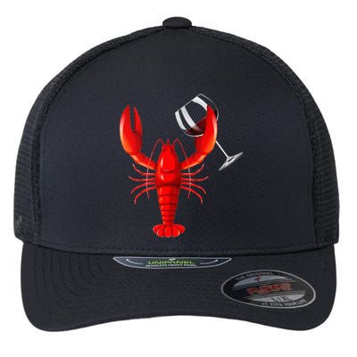 Funny Wine Drinking Lobster Red Crawfish Wine Lovers Gift Flexfit Unipanel Trucker Cap