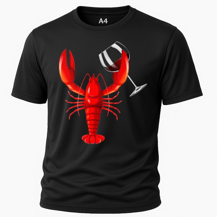 Funny Wine Drinking Lobster Red Crawfish Wine Lovers Gift Cooling Performance Crew T-Shirt