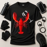 Funny Wine Drinking Lobster Red Crawfish Wine Lovers Gift Cooling Performance Crew T-Shirt