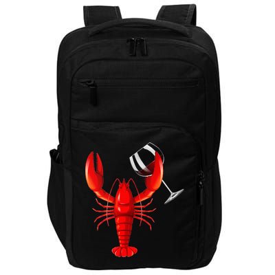 Funny Wine Drinking Lobster Red Crawfish Wine Lovers Gift Impact Tech Backpack