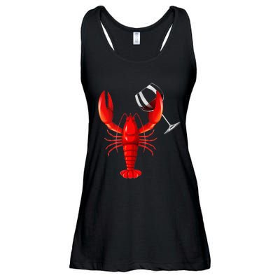 Funny Wine Drinking Lobster Red Crawfish Wine Lovers Gift Ladies Essential Flowy Tank