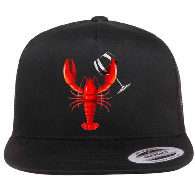 Funny Wine Drinking Lobster Red Crawfish Wine Lovers Gift Flatbill Hat