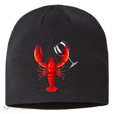 Funny Wine Drinking Lobster Red Crawfish Wine Lovers Gift Sustainable Beanie