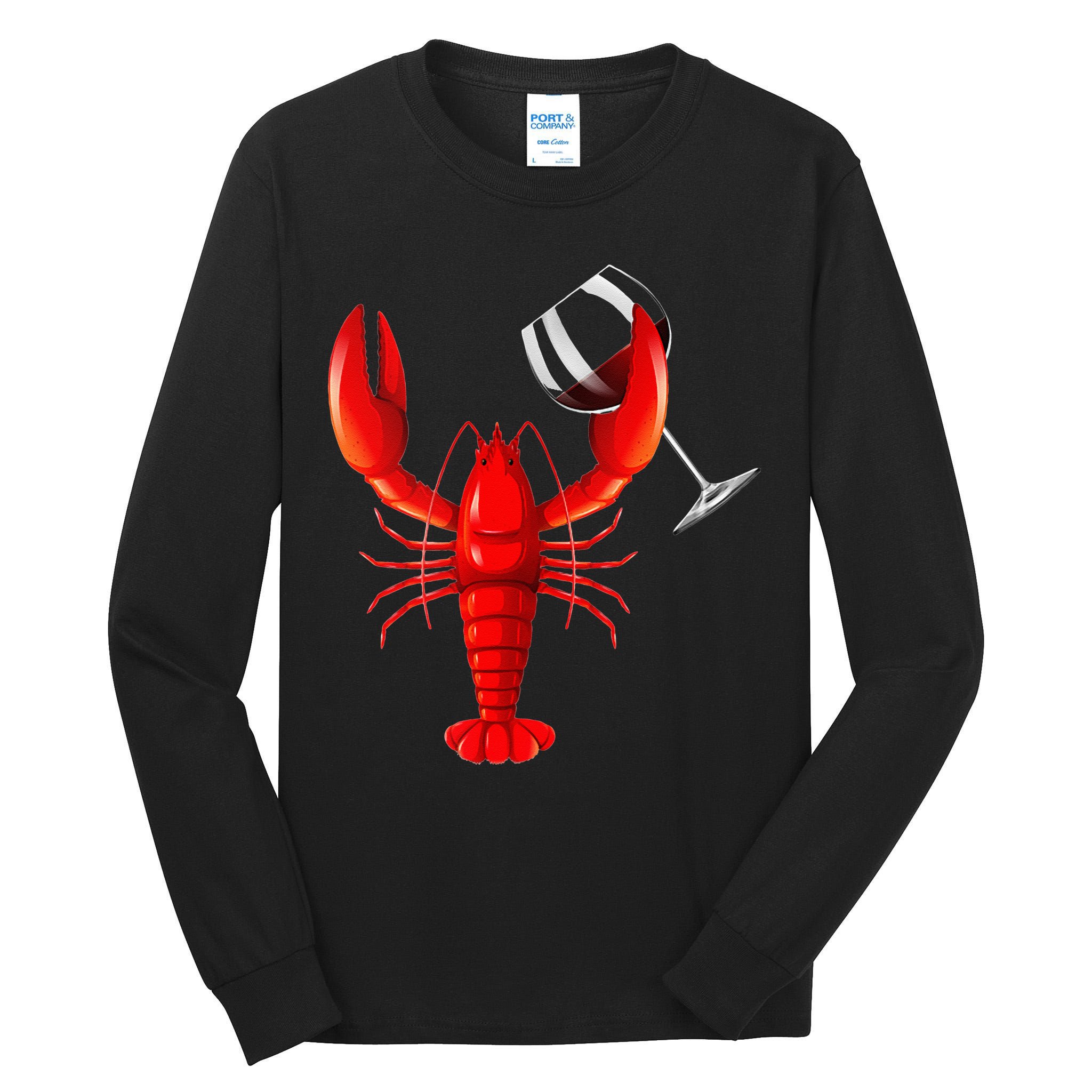 Funny Wine Drinking Lobster Red Crawfish Wine Lovers Gift Tall Long Sleeve T-Shirt