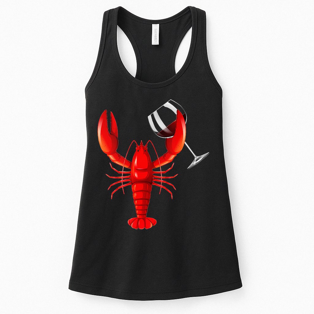 Funny Wine Drinking Lobster Red Crawfish Wine Lovers Gift Womens Tank Top