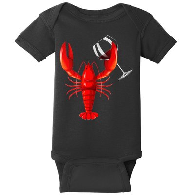 Funny Wine Drinking Lobster Red Crawfish Wine Lovers Gift Baby Bodysuit